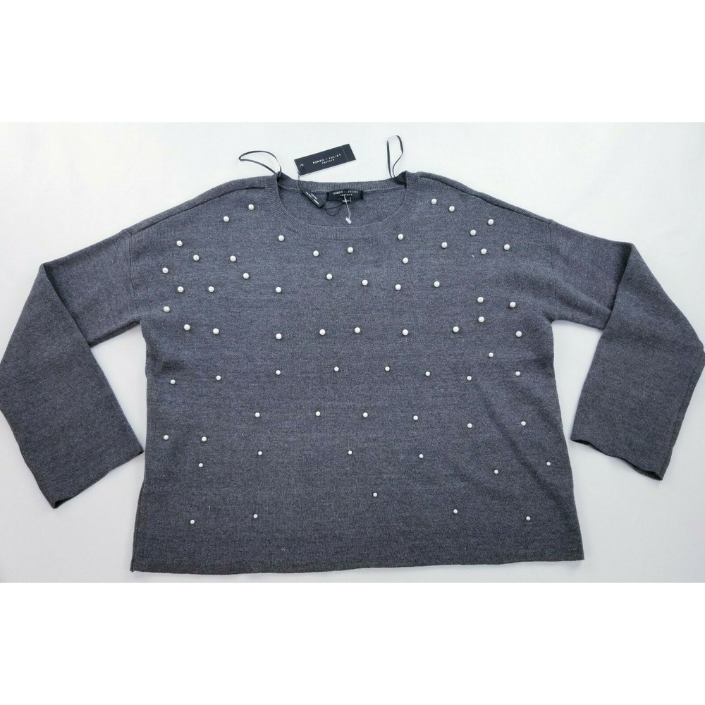 Romeo + Juliet Couture women sweater white pearls RJ51820 grey loose S $165